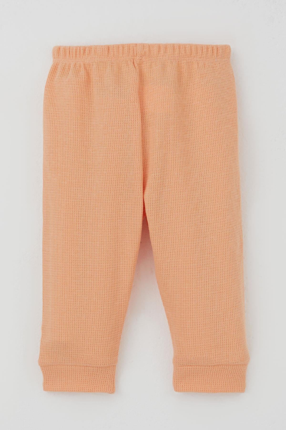 Breeze Kız Bebek Pijama Takımı Omuzdan Patlı Çiçek Baskı Armalı Somon (4 Ay-1 Yaş)