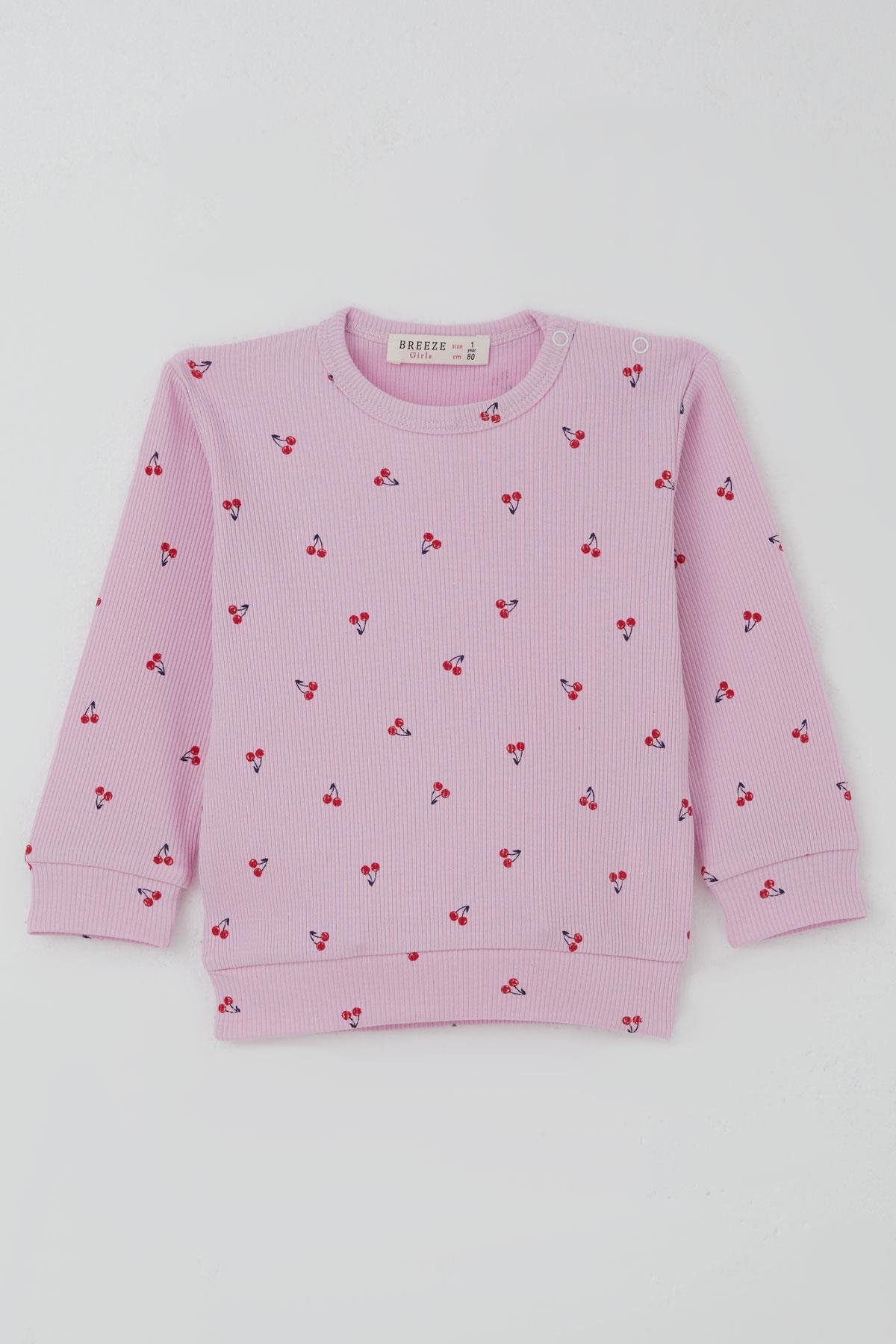 Breeze Kız Bebek Pijama Takımı Omuzdan Patlı Kiraz Desenli Pembe (4 Ay-1 Yaş)