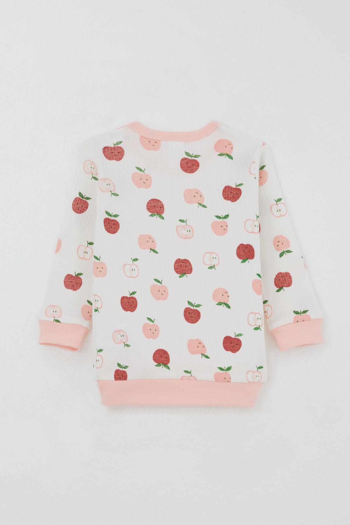 Breeze Kız Bebek Pijama Takımı Omuzdan Patlı Sevimli Minik Elma Desenli Ekru (4 Ay-1 Yaş)