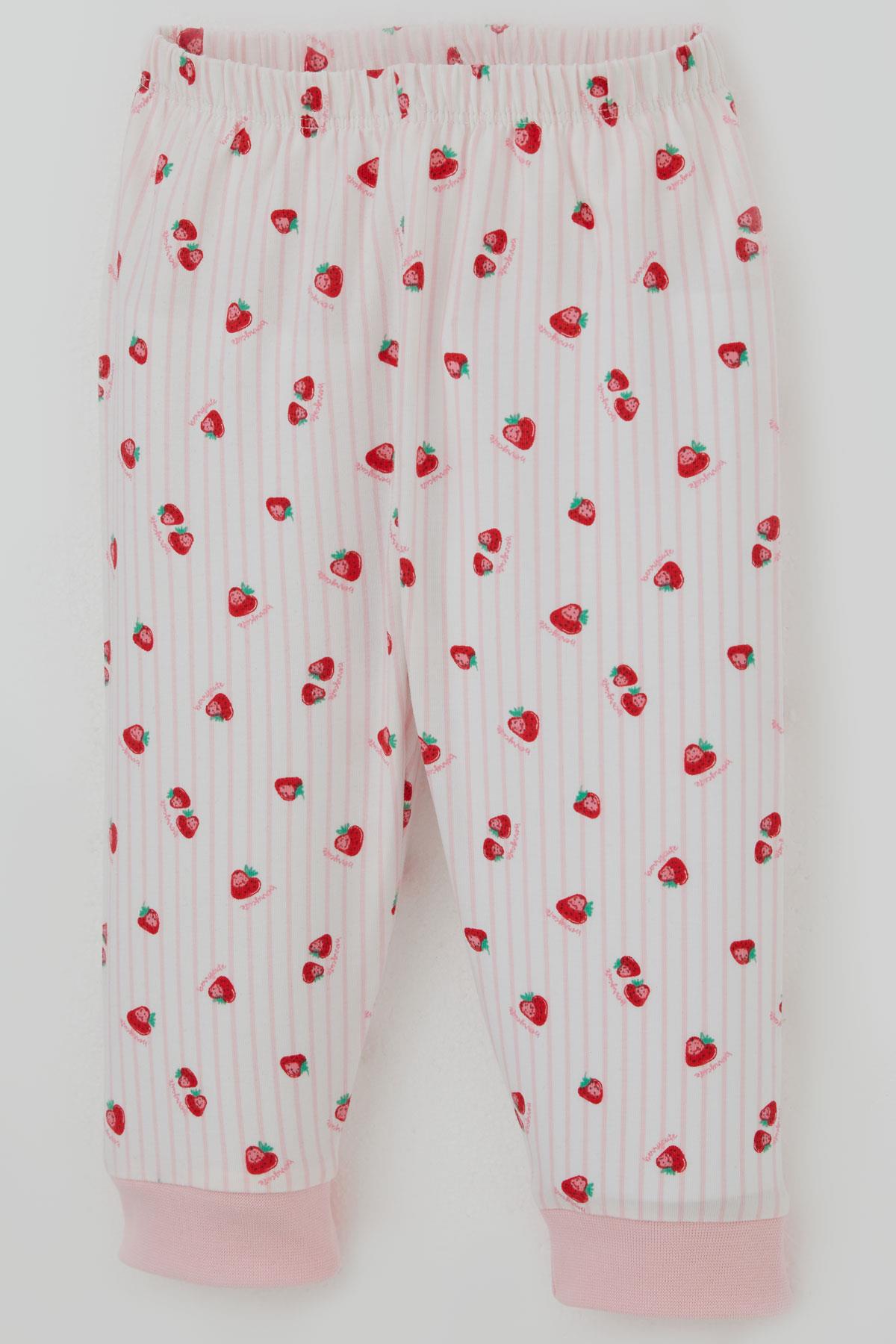 Breeze Kız Bebek Pijama Takımı Omuzdan Patlı Çilek Desenli Ekru (4 Ay-1 Yaş)