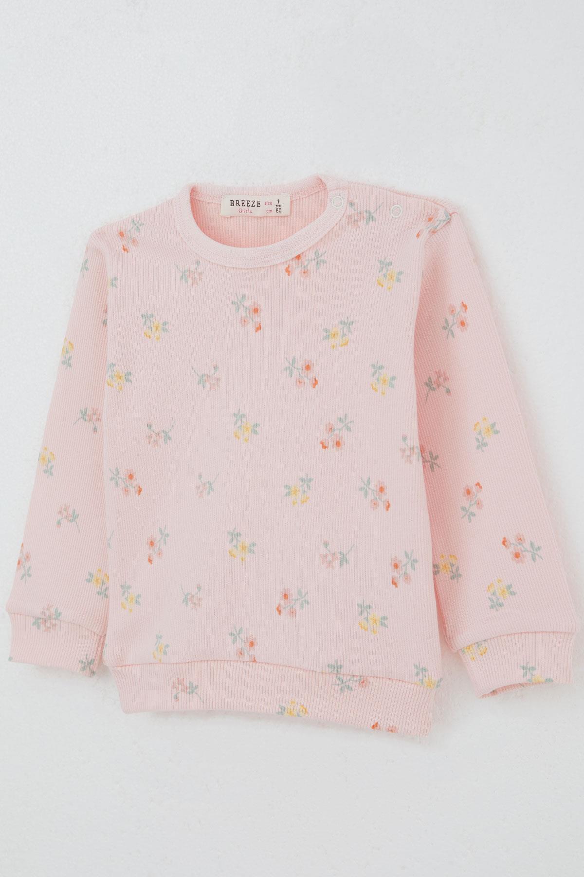 Breeze Kız Bebek Pijama Takımı Omuzdan Patlı Renkli Çiçek Desenli Pembe (4 Ay-1 Yaş)