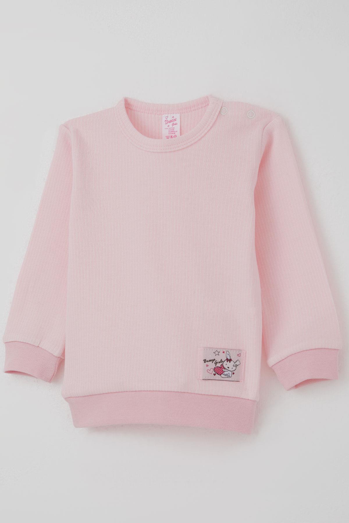 Breeze Kız Bebek Pijama Takımı Omuzdan Patlı Sevimli Minik Tavşancık Armalı Pembe (4 Ay-1 Yaş)