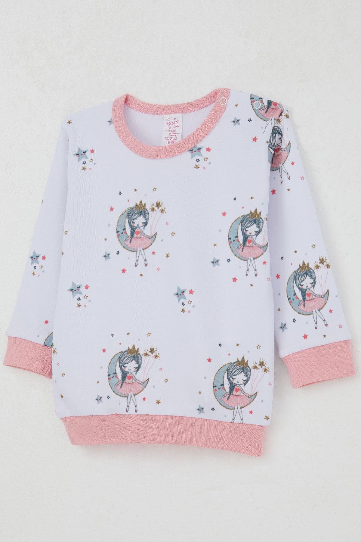 Breeze Kız Bebek Pijama Takımı Omuzdan Patlı Hayalci Kız Desenli Beyaz (4 Ay-1 Yaş)