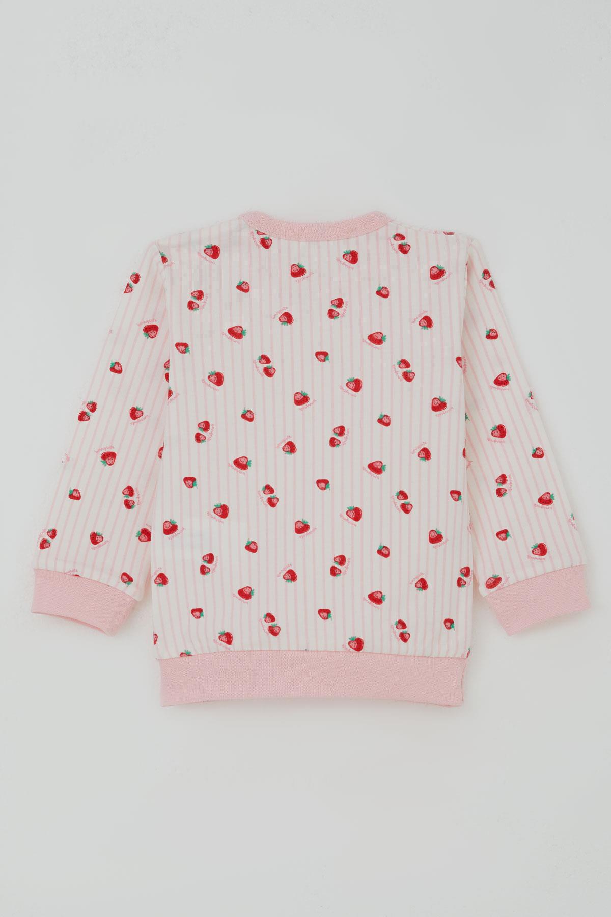 Breeze Kız Bebek Pijama Takımı Omuzdan Patlı Çilek Desenli Ekru (4 Ay-1 Yaş)