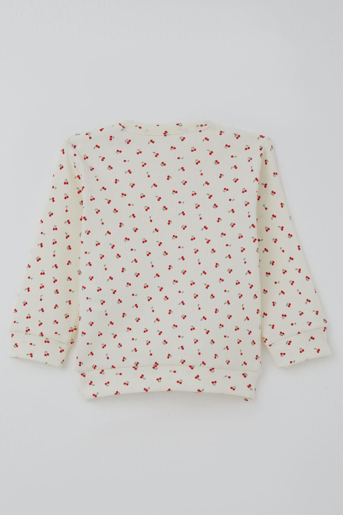 Breeze Kız Bebek Pijama Takımı Omuzdan Patlı Kiraz Desenli Krem (4 Ay-1 Yaş)