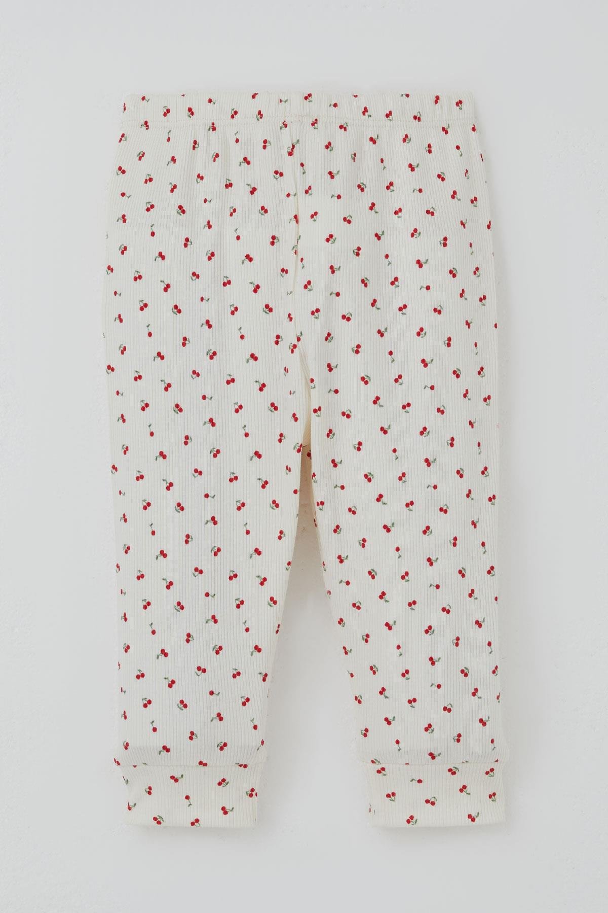 Breeze Kız Bebek Pijama Takımı Omuzdan Patlı Kiraz Desenli Krem (4 Ay-1 Yaş)