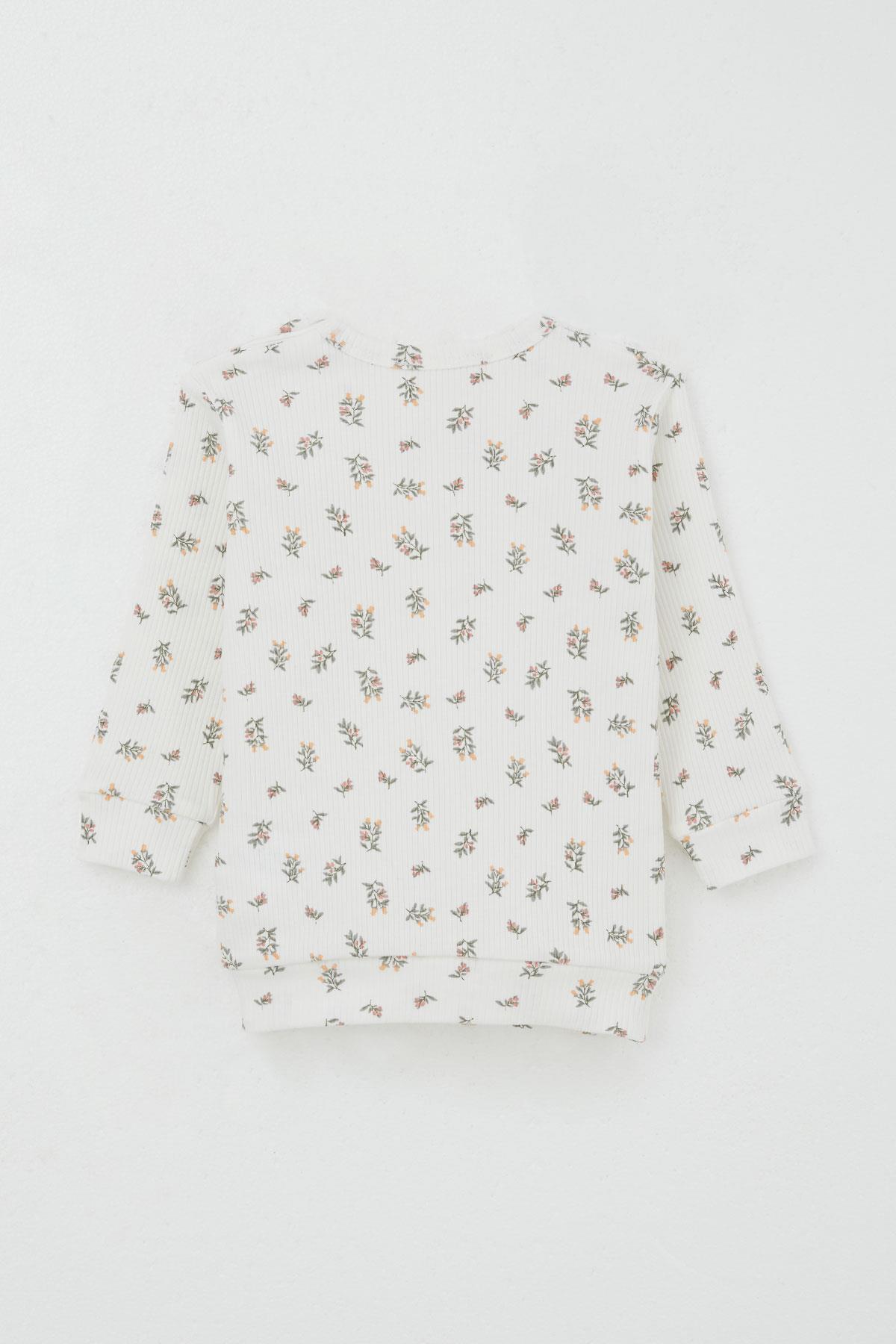 Breeze Kız Bebek Pijama Takımı Omuzdan Patlı Çiçek Desenli Ekru (4 Ay-1 Yaş)