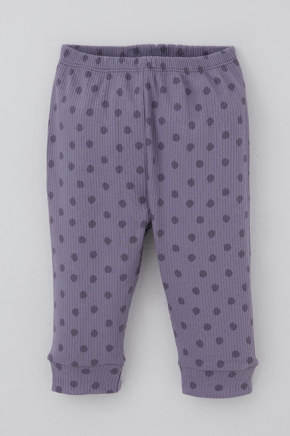 Breeze Kız Bebek Pijama Takımı Omuzdan Patlı Puantiye Desenli Lila (4-6 Ay)