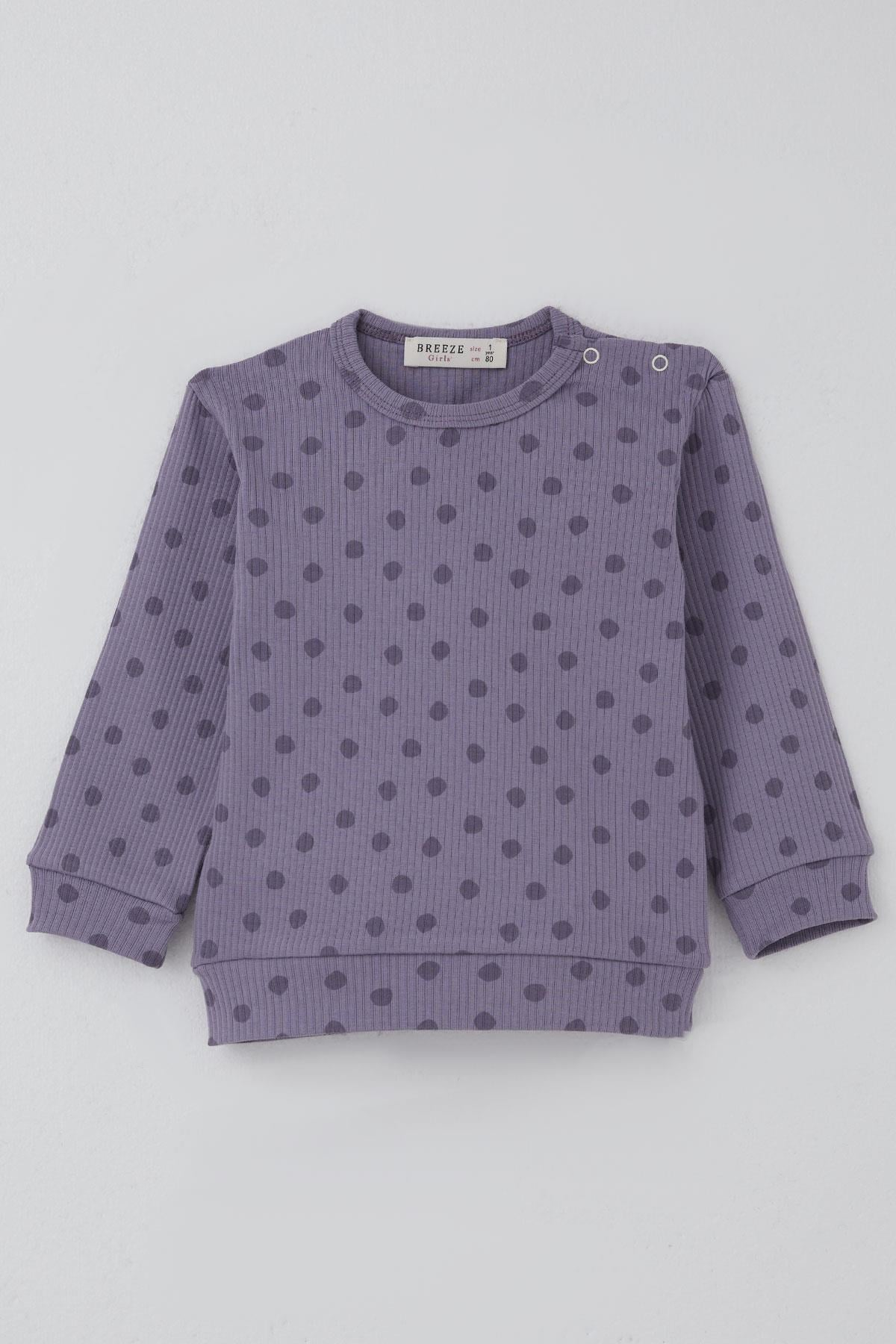 Breeze Kız Bebek Pijama Takımı Omuzdan Patlı Puantiye Desenli Lila (4-6 Ay)