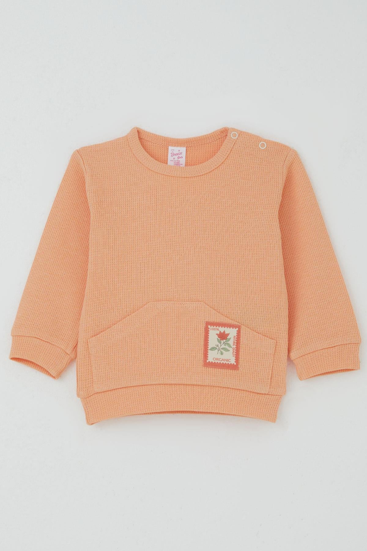 Breeze Kız Bebek Pijama Takımı Omuzdan Patlı Çiçek Baskı Armalı Somon (4 Ay-1 Yaş)