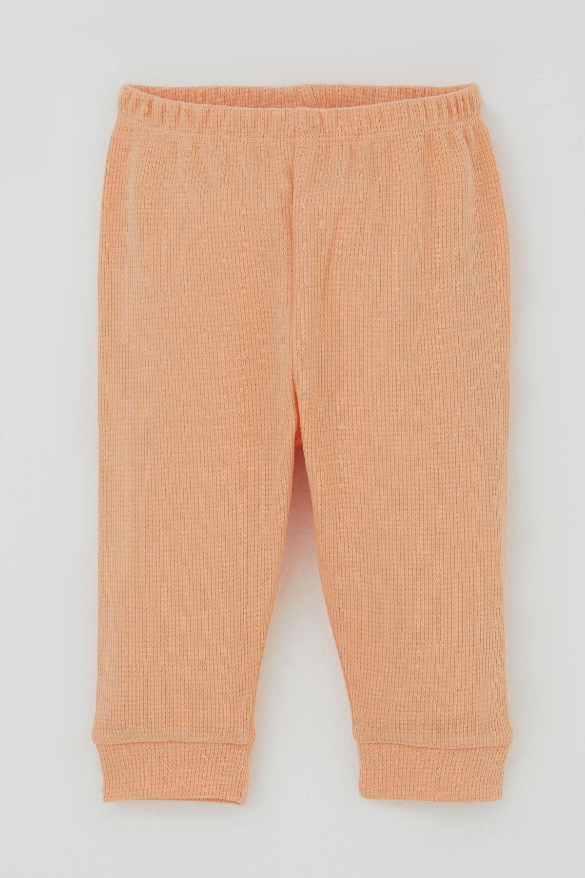 Breeze Kız Bebek Pijama Takımı Omuzdan Patlı Çiçek Baskı Armalı Somon (4 Ay-1 Yaş)