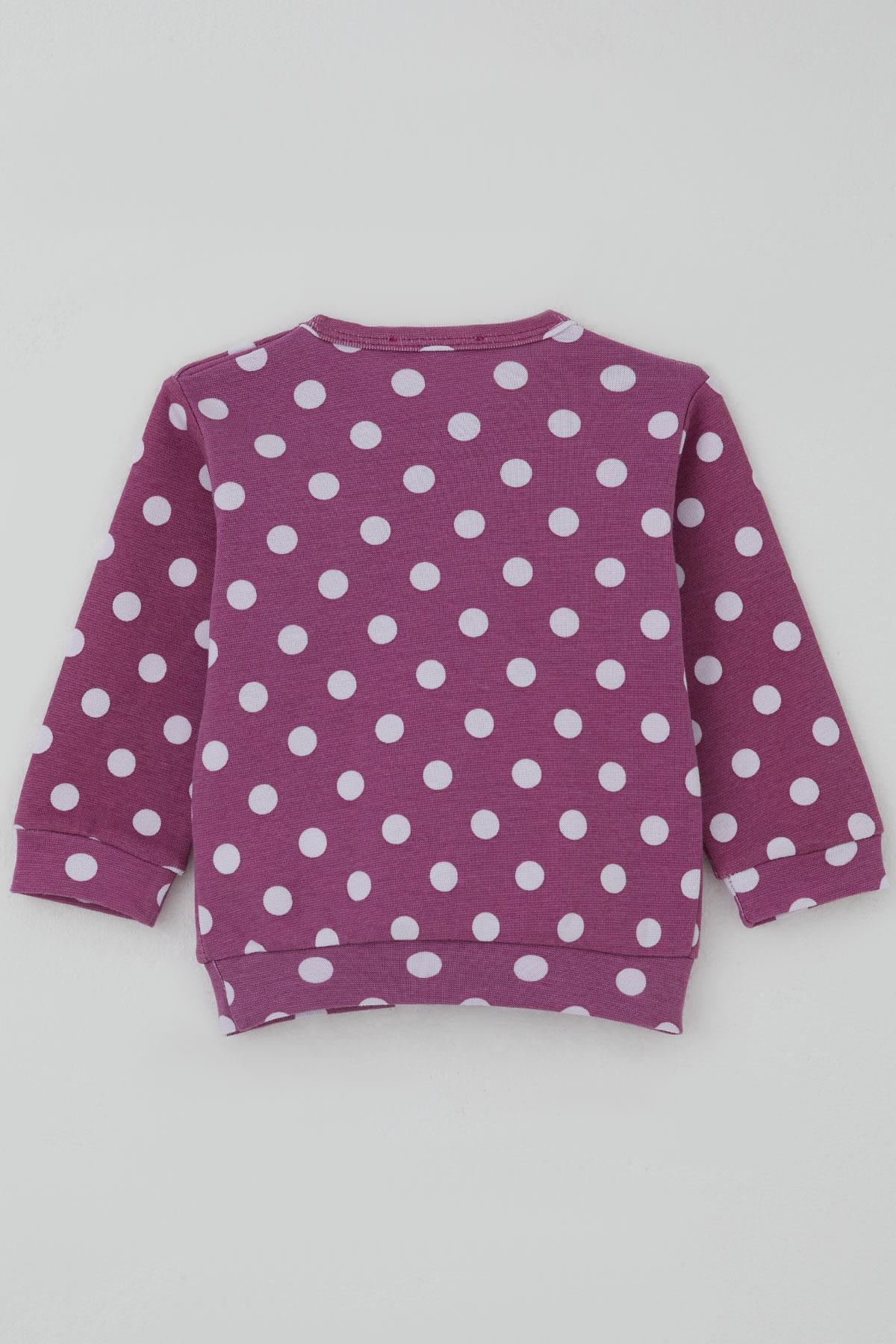 Breeze Kız Bebek Pijama Takımı Omuzdan Patlı Beyaz Puantiye Desenli Eflatun (4 Ay-1 Yaş)