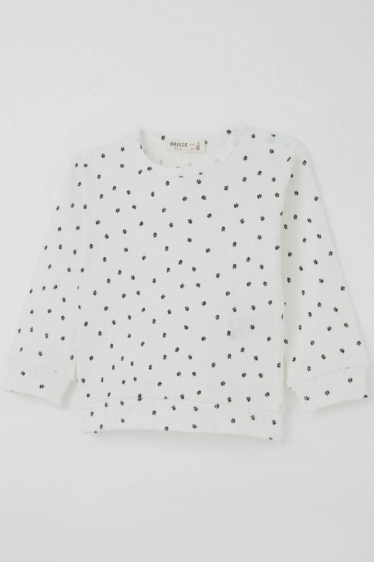 Breeze Kız Bebek Pijama Takımı Omuzdan Patlı Mini Çiçek Desenli Beyaz (4 Ay-1 Yaş)