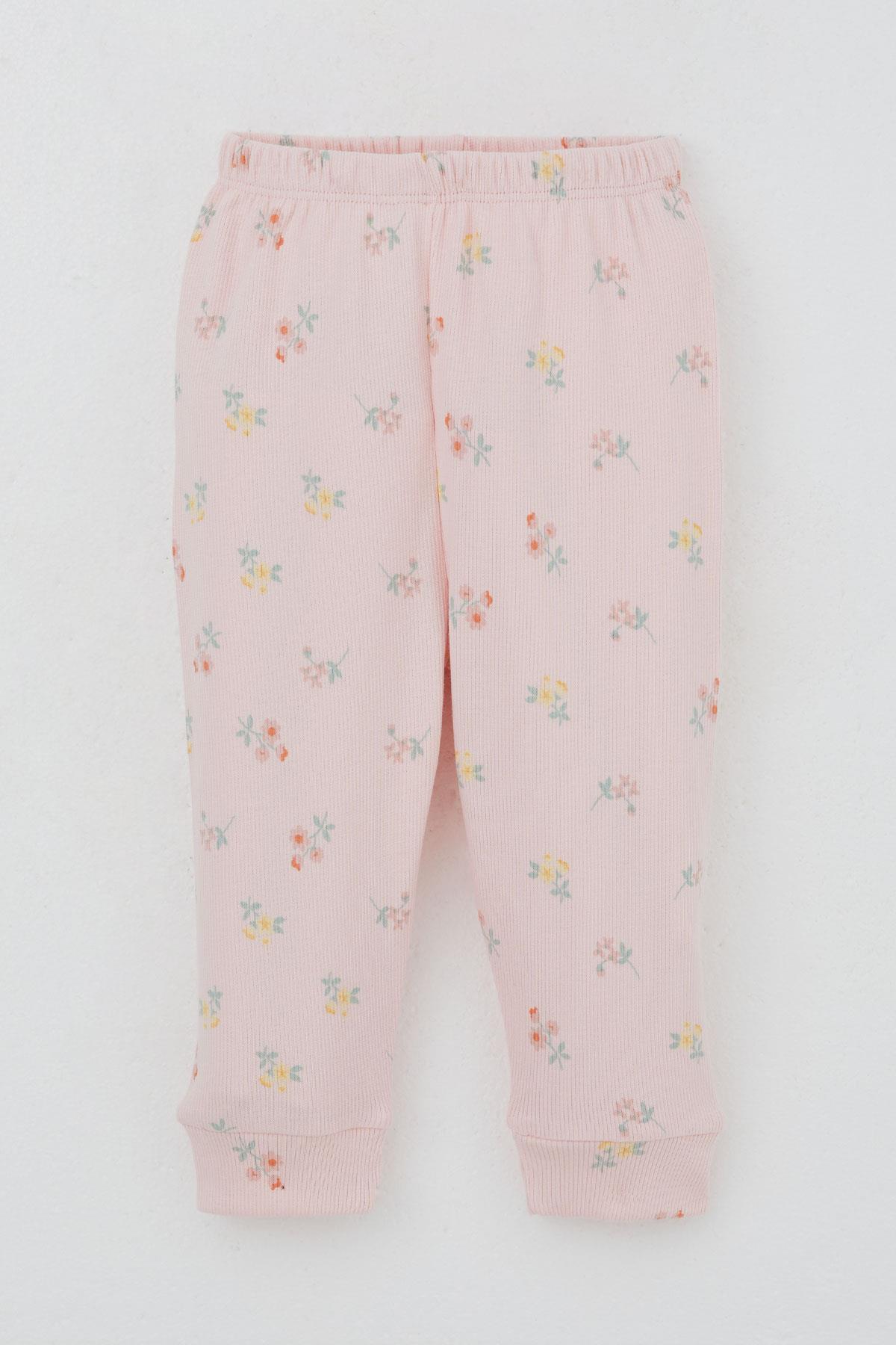Breeze Kız Bebek Pijama Takımı Omuzdan Patlı Renkli Çiçek Desenli Pembe (4 Ay-1 Yaş)