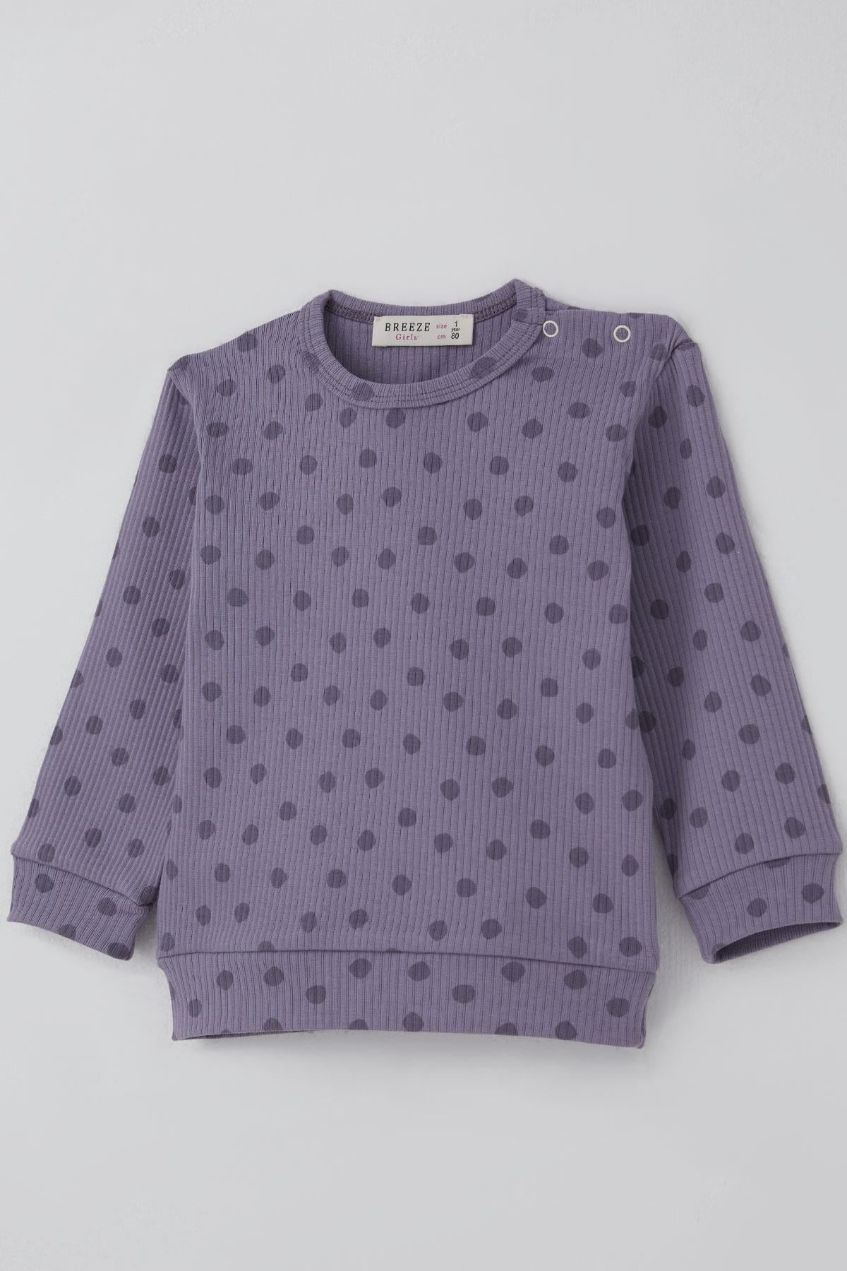 Breeze Kız Bebek Pijama Takımı Omuzdan Patlı Puantiye Desenli Lila (4-6 Ay)
