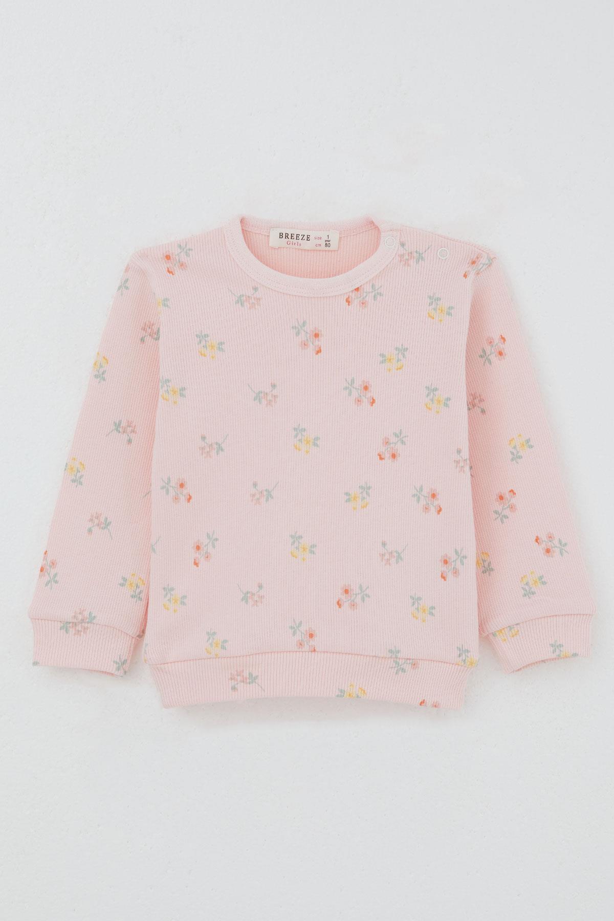 Breeze Kız Bebek Pijama Takımı Omuzdan Patlı Renkli Çiçek Desenli Pembe (4 Ay-1 Yaş)