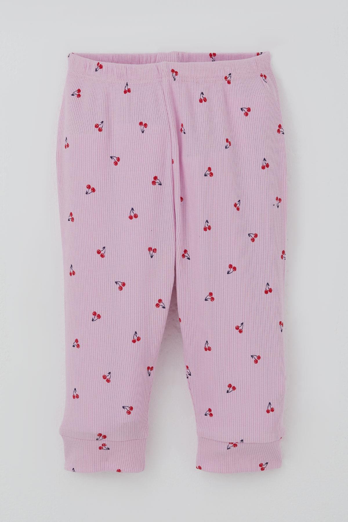 Breeze Kız Bebek Pijama Takımı Omuzdan Patlı Kiraz Desenli Pembe (4 Ay-1 Yaş)