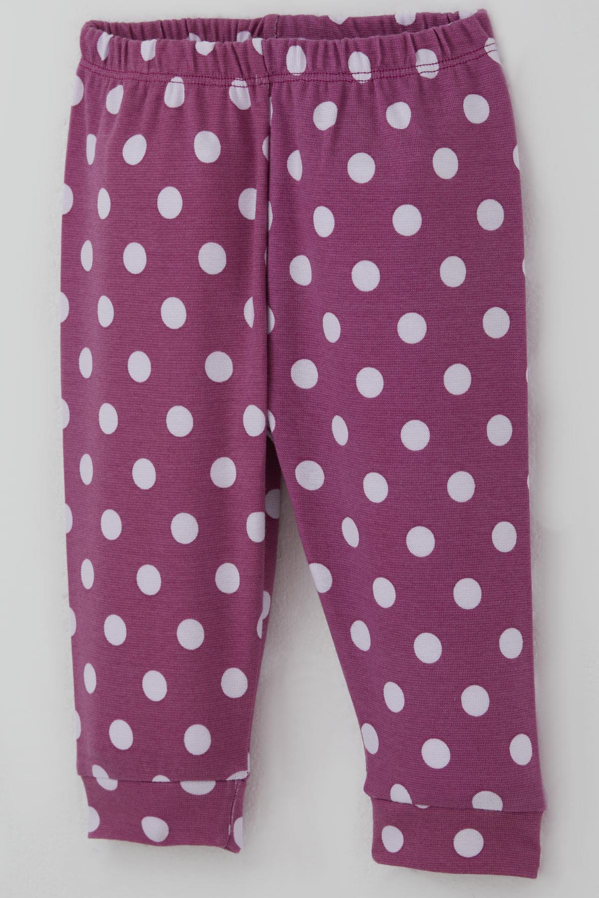 Breeze Kız Bebek Pijama Takımı Omuzdan Patlı Beyaz Puantiye Desenli Eflatun (4 Ay-1 Yaş)