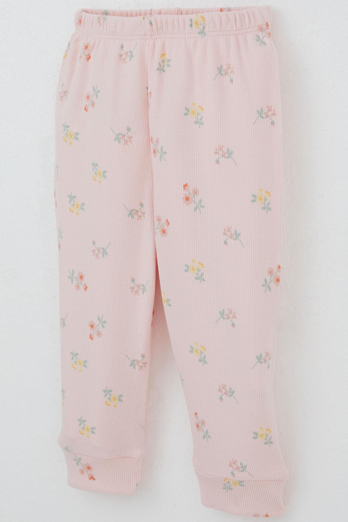 Breeze Kız Bebek Pijama Takımı Omuzdan Patlı Renkli Çiçek Desenli Pembe (4 Ay-1 Yaş)