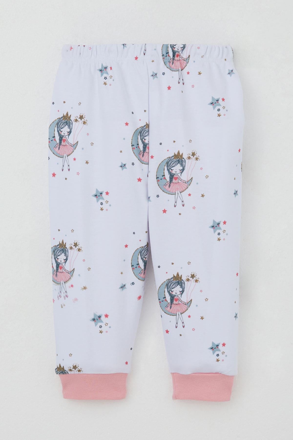 Breeze Kız Bebek Pijama Takımı Omuzdan Patlı Hayalci Kız Desenli Beyaz (4 Ay-1 Yaş)