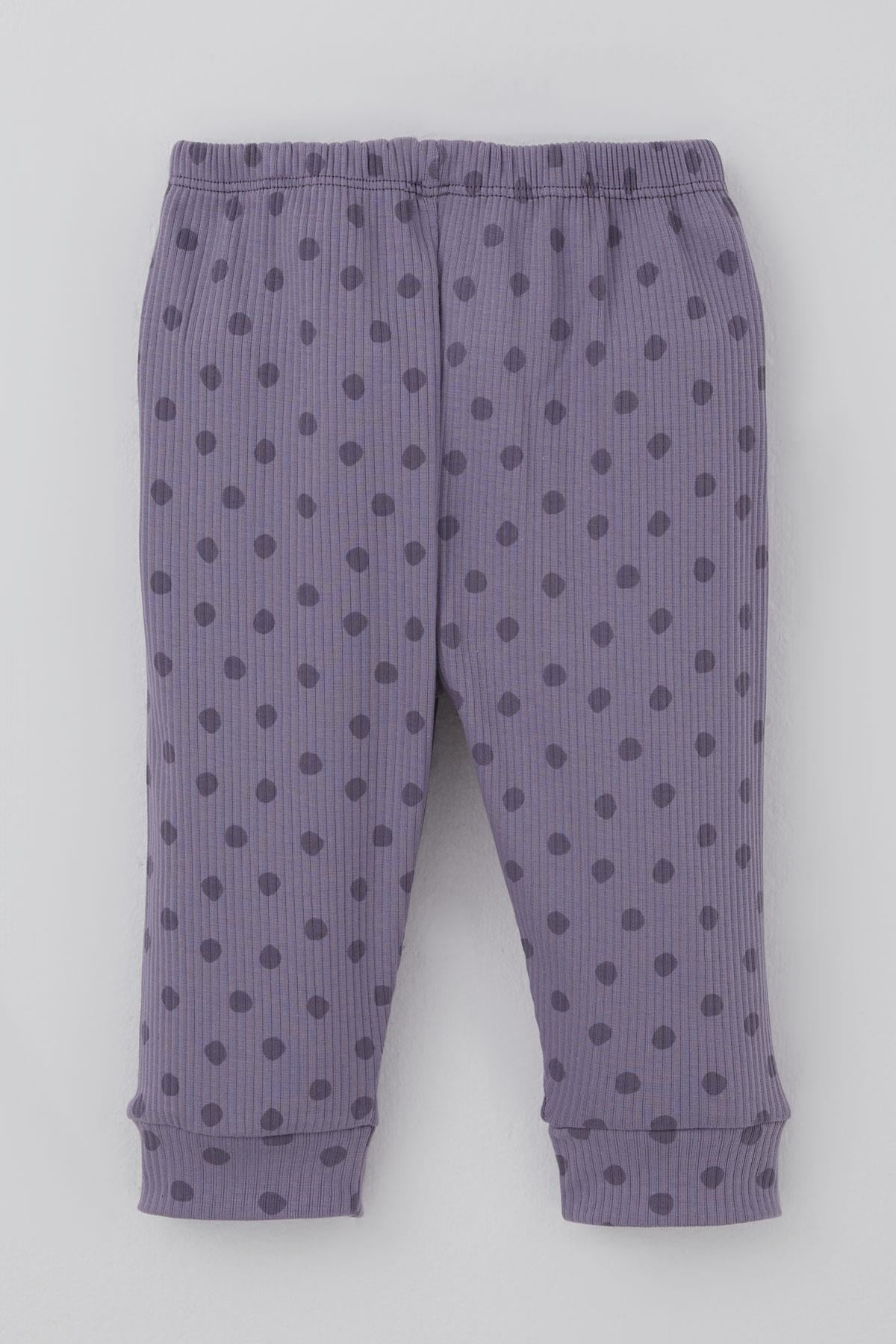 Breeze Kız Bebek Pijama Takımı Omuzdan Patlı Puantiye Desenli Lila (4-6 Ay)