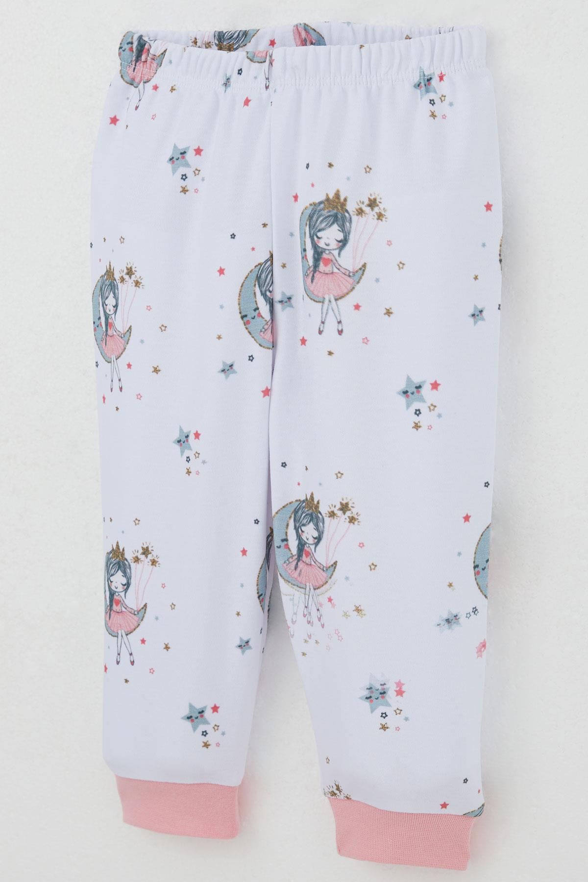 Breeze Kız Bebek Pijama Takımı Omuzdan Patlı Hayalci Kız Desenli Beyaz (4 Ay-1 Yaş)