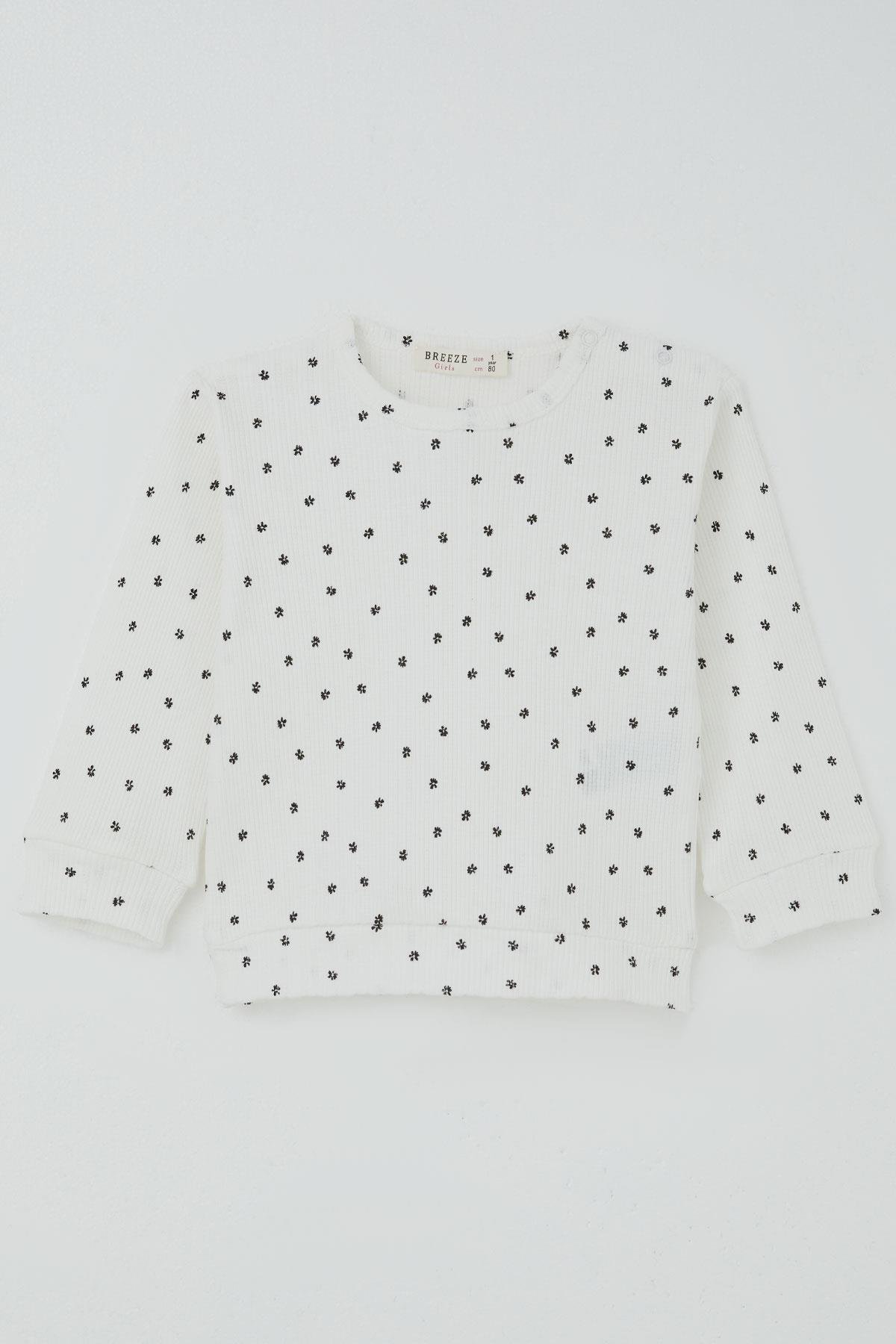 Breeze Kız Bebek Pijama Takımı Omuzdan Patlı Mini Çiçek Desenli Beyaz (4 Ay-1 Yaş)