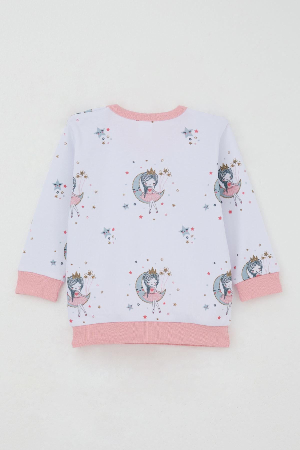 Breeze Kız Bebek Pijama Takımı Omuzdan Patlı Hayalci Kız Desenli Beyaz (4 Ay-1 Yaş)