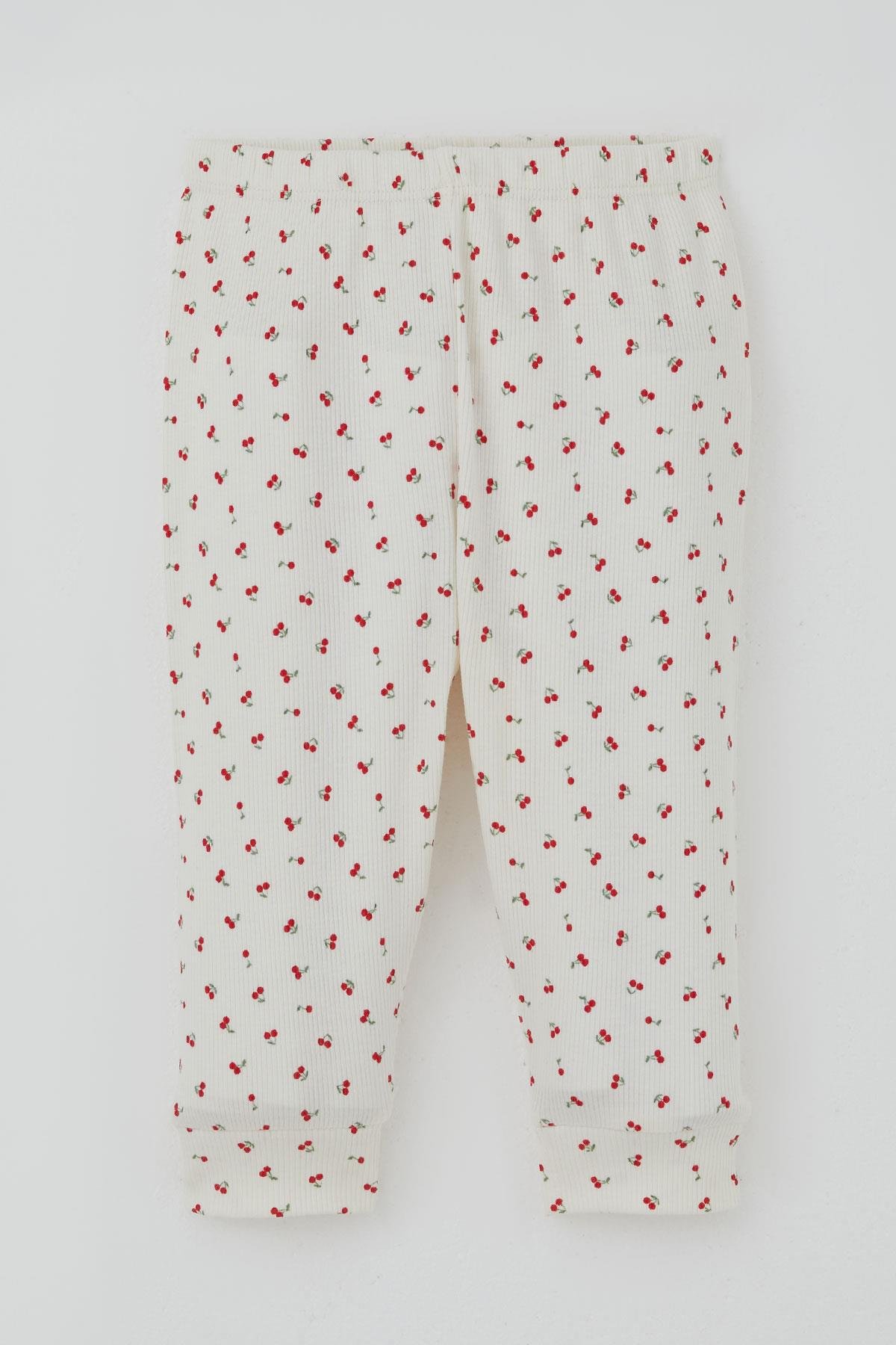 Breeze Kız Bebek Pijama Takımı Omuzdan Patlı Kiraz Desenli Krem (4 Ay-1 Yaş)