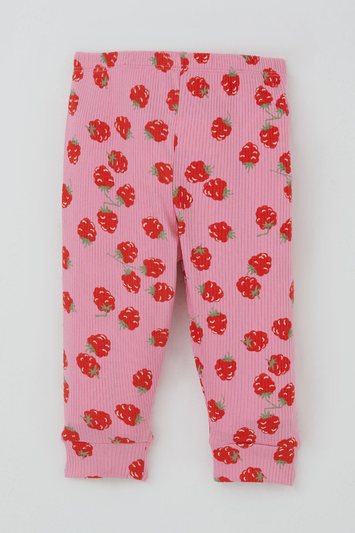 Breeze Kız Bebek Pijama Takımı Omuzdan Patlı Çilek Desenli Pembe (4 Ay-1 Yaş)