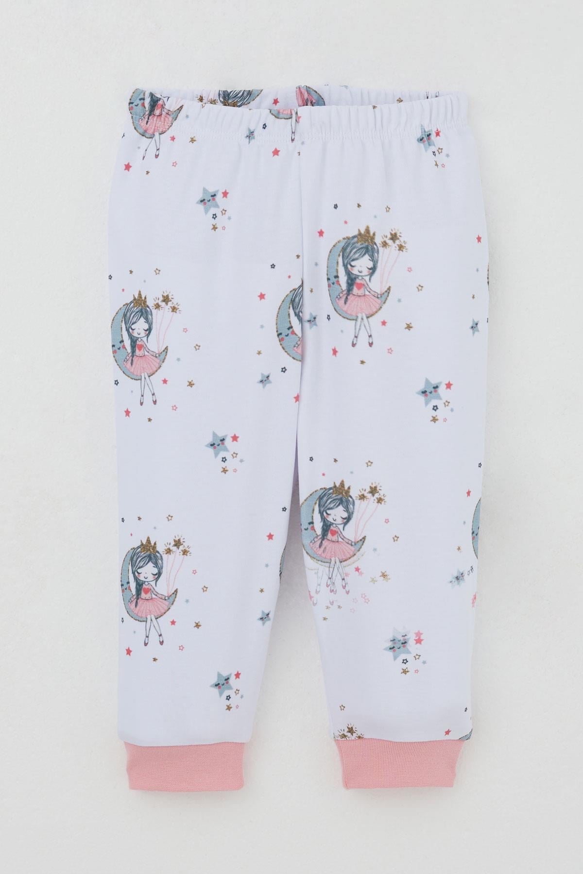 Breeze Kız Bebek Pijama Takımı Omuzdan Patlı Hayalci Kız Desenli Beyaz (4 Ay-1 Yaş)