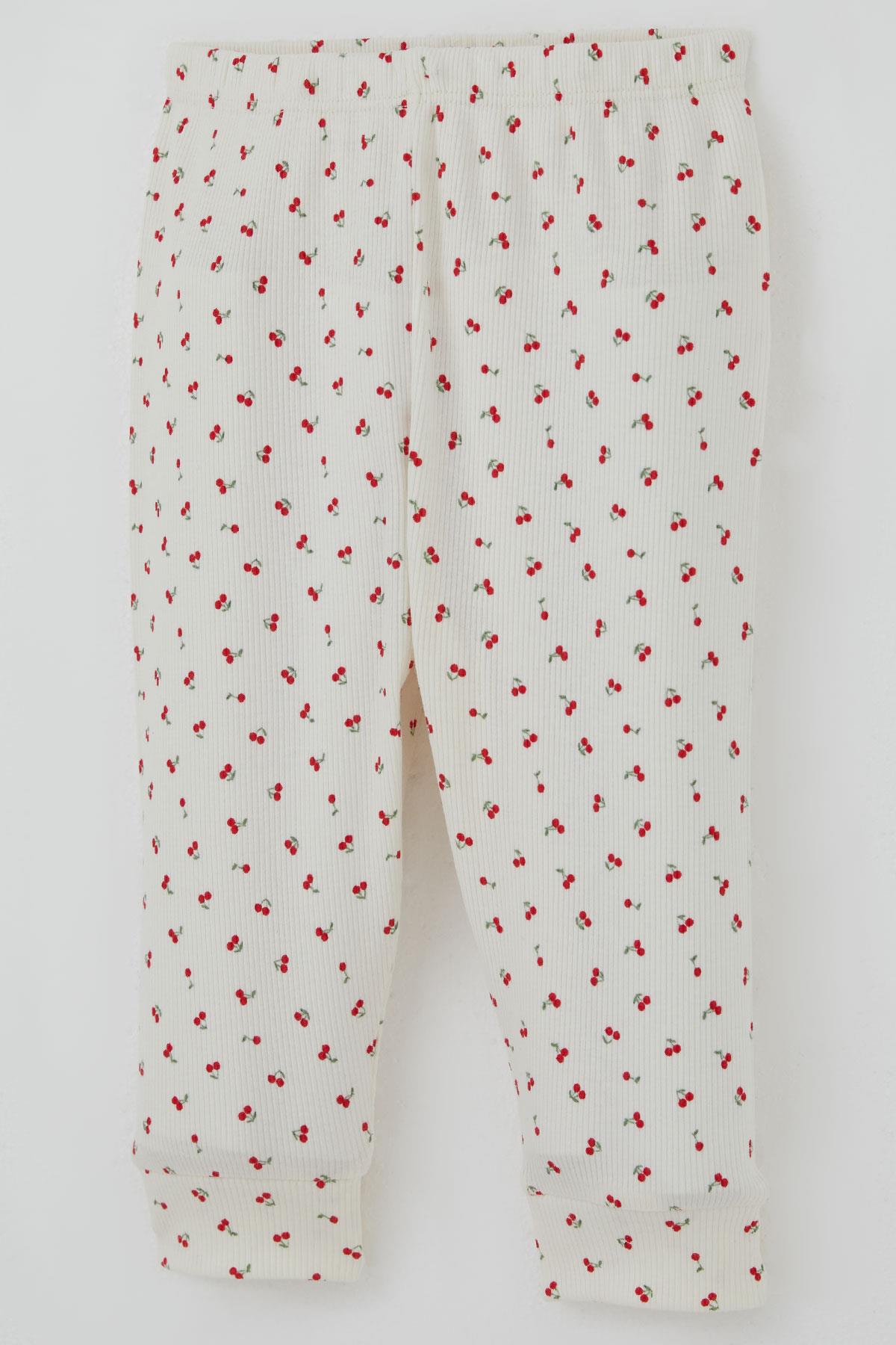 Breeze Kız Bebek Pijama Takımı Omuzdan Patlı Kiraz Desenli Krem (4 Ay-1 Yaş)