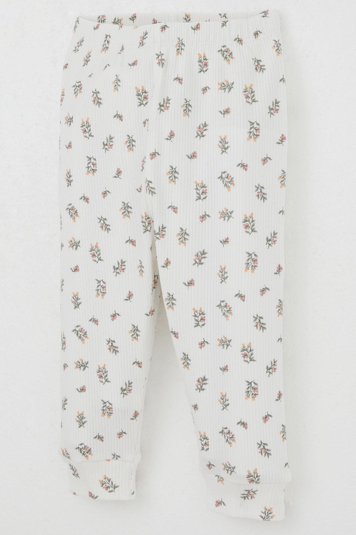 Breeze Kız Bebek Pijama Takımı Omuzdan Patlı Çiçek Desenli Ekru (4 Ay-1 Yaş)