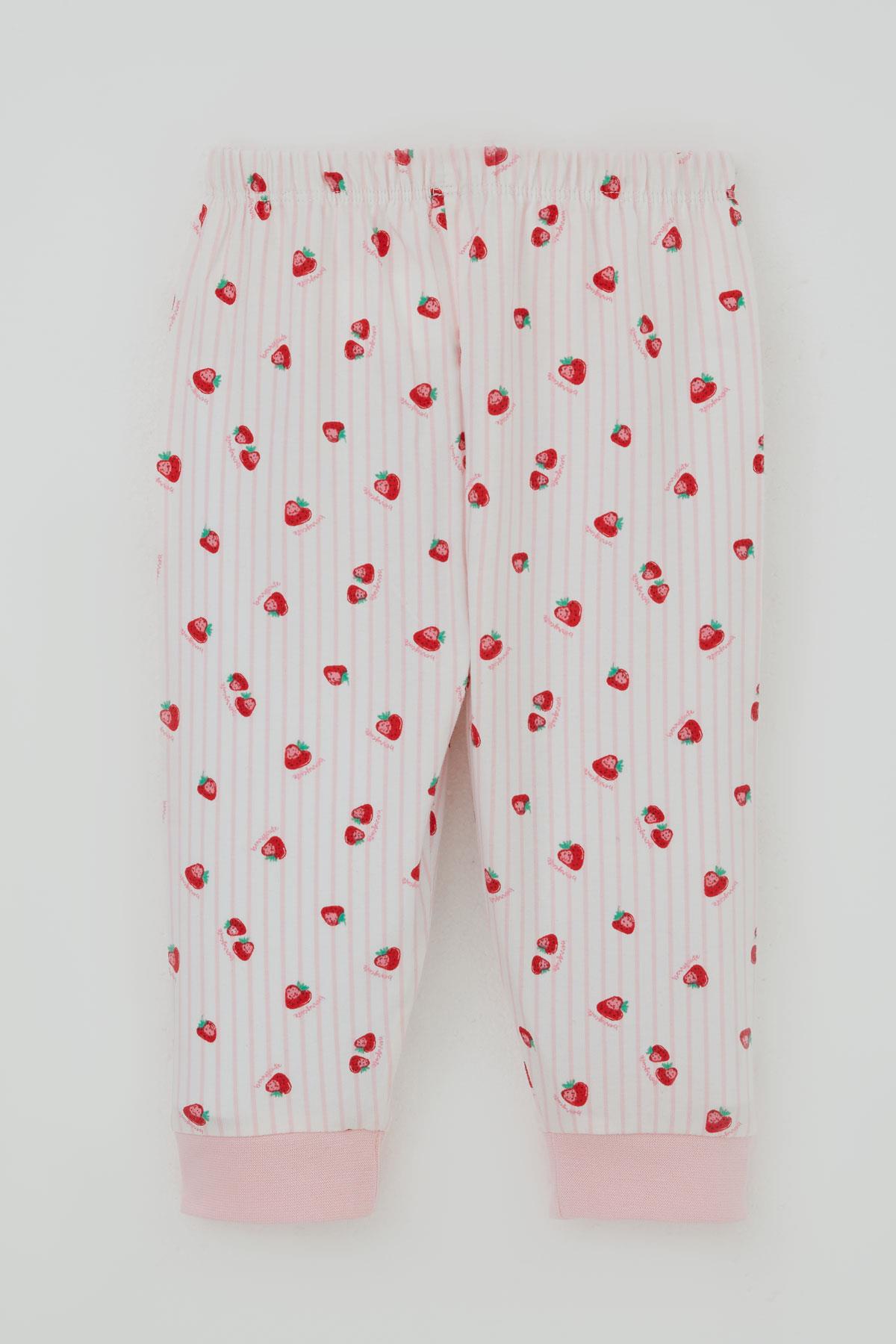 Breeze Kız Bebek Pijama Takımı Omuzdan Patlı Çilek Desenli Ekru (4 Ay-1 Yaş)