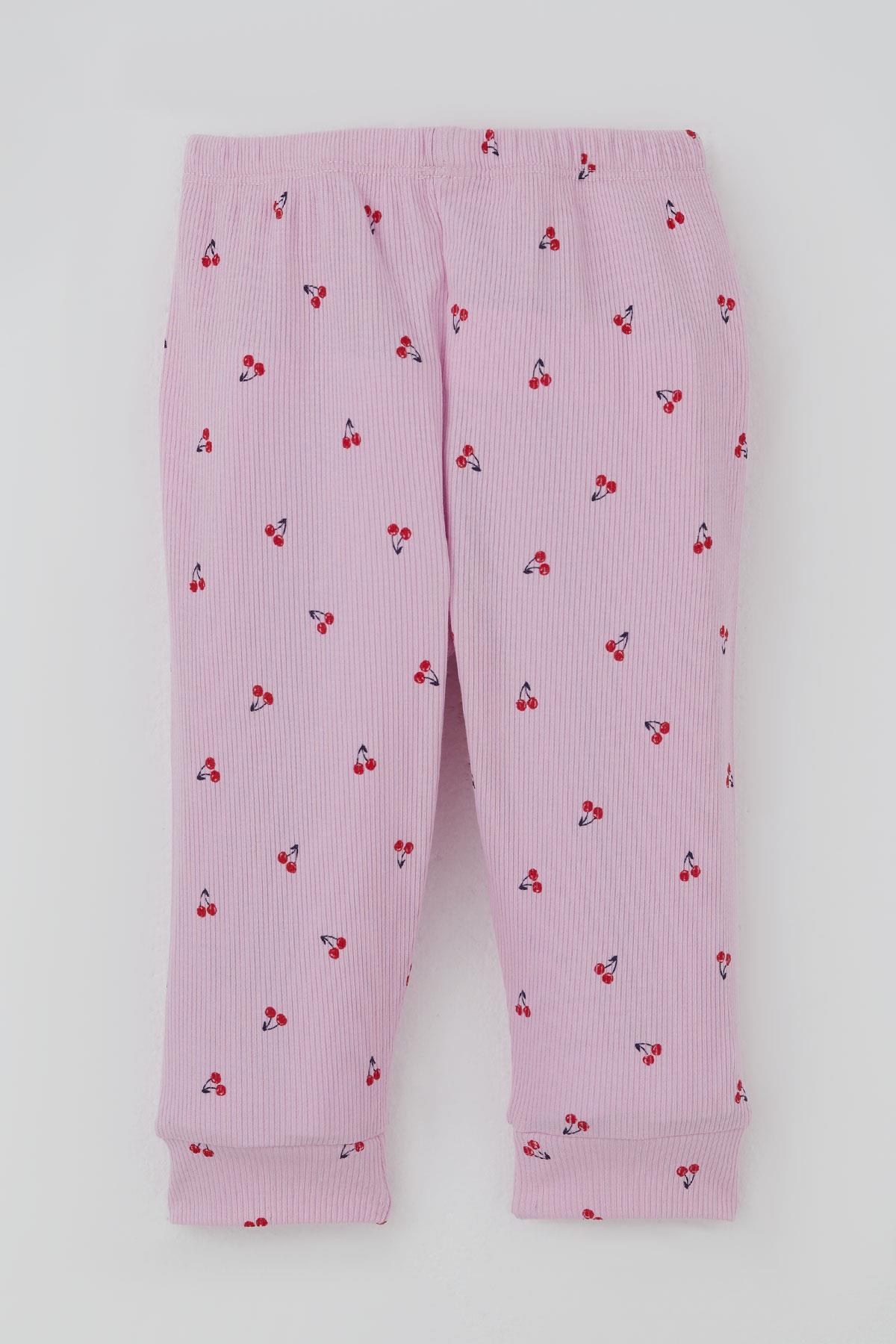 Breeze Kız Bebek Pijama Takımı Omuzdan Patlı Kiraz Desenli Pembe (4 Ay-1 Yaş)