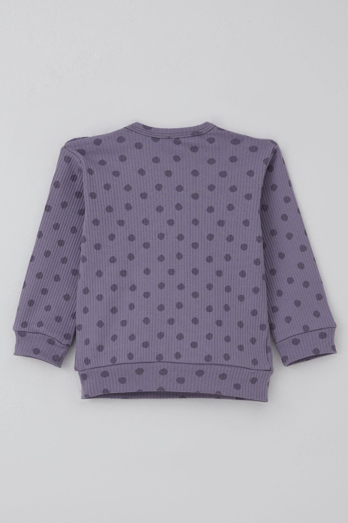 Breeze Kız Bebek Pijama Takımı Omuzdan Patlı Puantiye Desenli Lila (4-6 Ay)