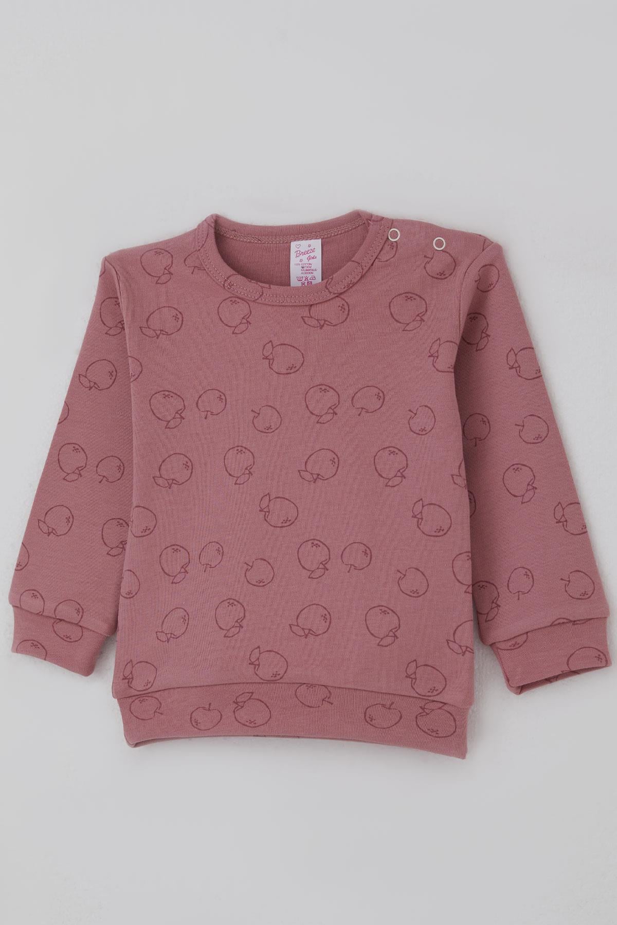 Breeze Kız Bebek Pijama Takımı Omuzdan Patlı Elma Bahçesi Gülkurusu (4 Ay-1 Yaş)