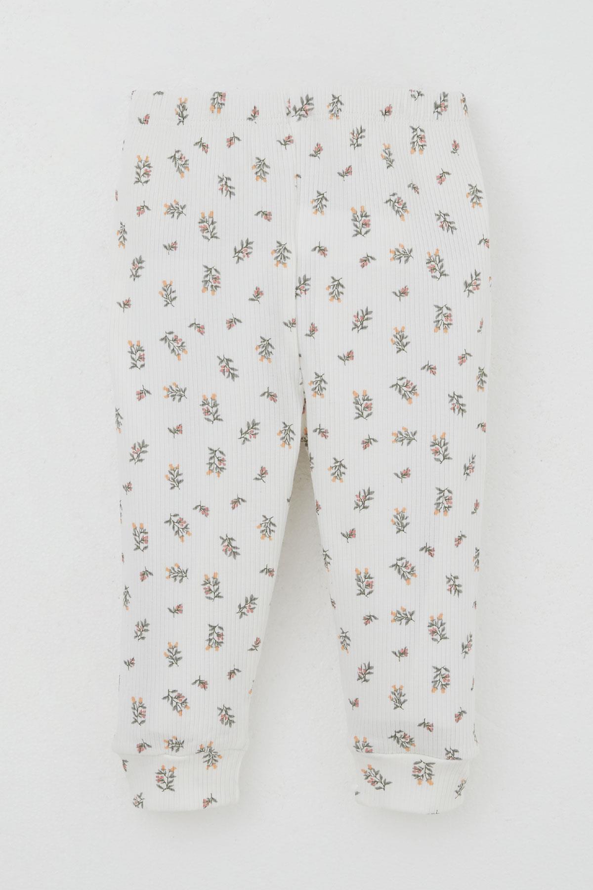 Breeze Kız Bebek Pijama Takımı Omuzdan Patlı Çiçek Desenli Ekru (4 Ay-1 Yaş)