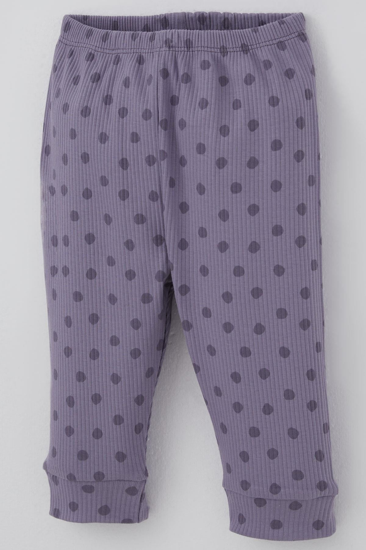 Breeze Kız Bebek Pijama Takımı Omuzdan Patlı Puantiye Desenli Lila (4-6 Ay)