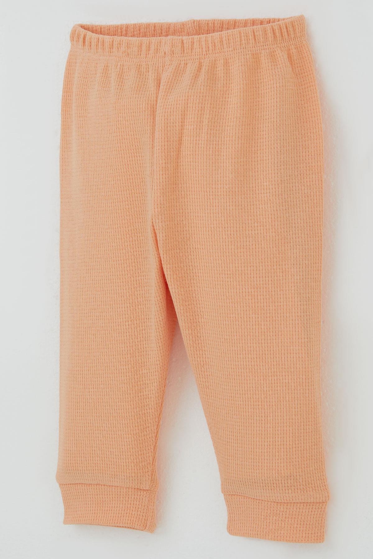 Breeze Kız Bebek Pijama Takımı Omuzdan Patlı Çiçek Baskı Armalı Somon (4 Ay-1 Yaş)