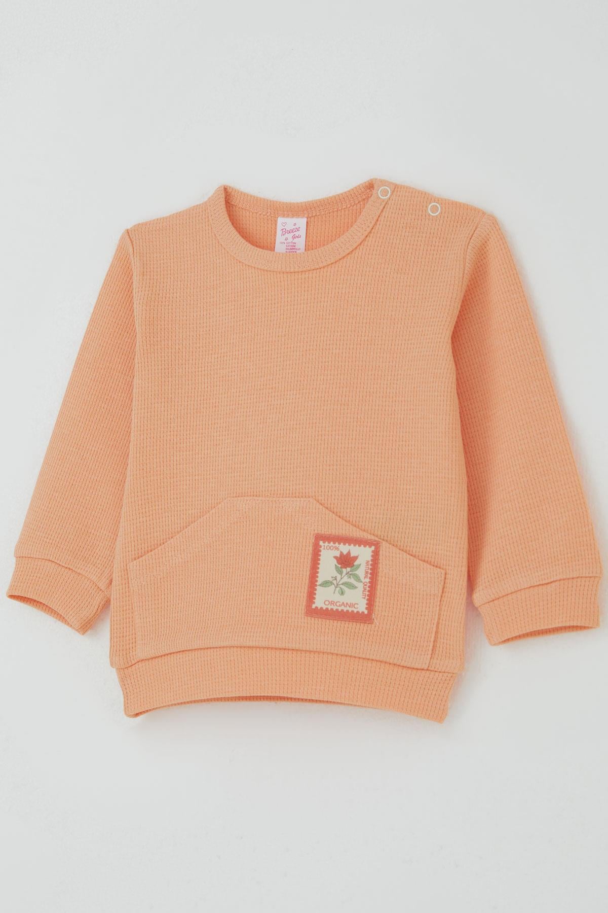 Breeze Kız Bebek Pijama Takımı Omuzdan Patlı Çiçek Baskı Armalı Somon (4 Ay-1 Yaş)
