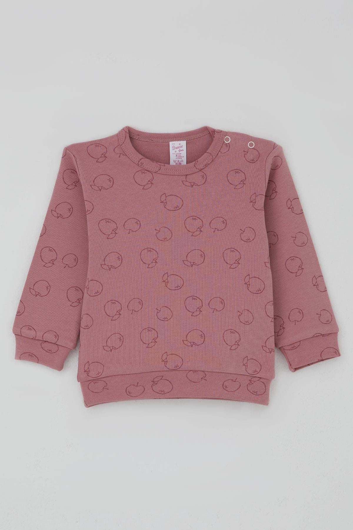 Breeze Kız Bebek Pijama Takımı Omuzdan Patlı Elma Bahçesi Gülkurusu (4 Ay-1 Yaş)