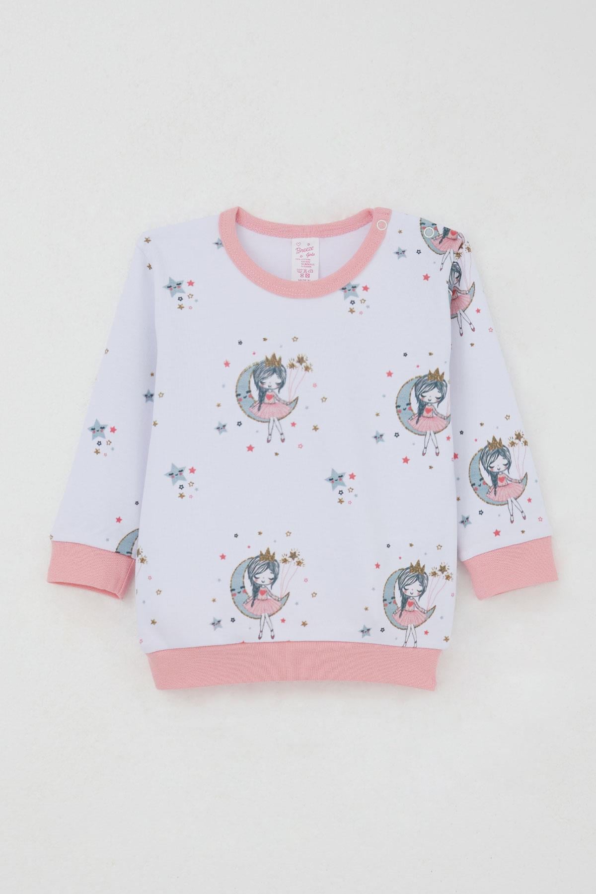 Breeze Kız Bebek Pijama Takımı Omuzdan Patlı Hayalci Kız Desenli Beyaz (4 Ay-1 Yaş)