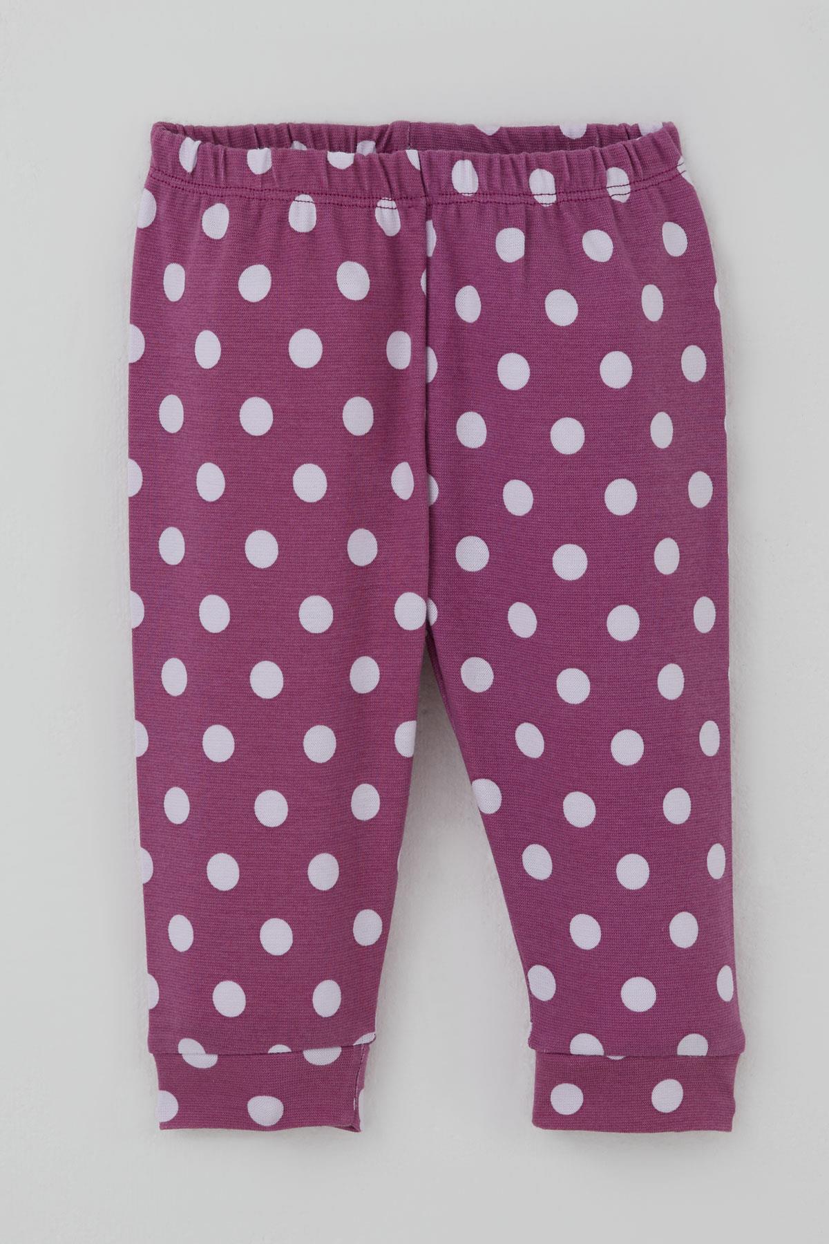 Breeze Kız Bebek Pijama Takımı Omuzdan Patlı Beyaz Puantiye Desenli Eflatun (4 Ay-1 Yaş)