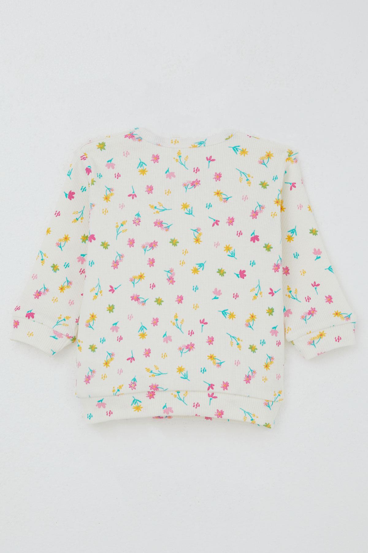 Breeze Kız Bebek Pijama Takımı Omuzdan Patlı Renkli Çiçek Desenli Ekru (4 Ay-1 Yaş)