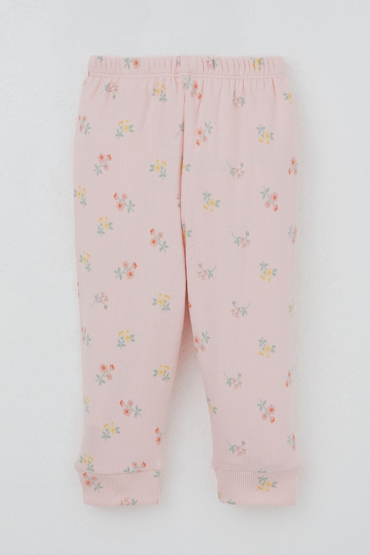 Breeze Kız Bebek Pijama Takımı Omuzdan Patlı Renkli Çiçek Desenli Pembe (4 Ay-1 Yaş)