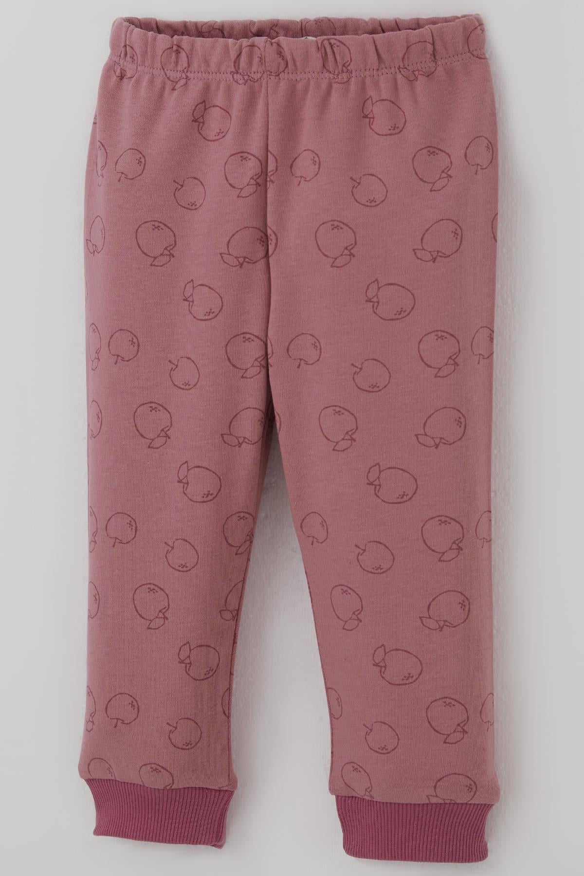 Breeze Kız Bebek Pijama Takımı Önden Düğmeli Elma Desenli Gülkurusu (4 Ay-1 Yaş)
