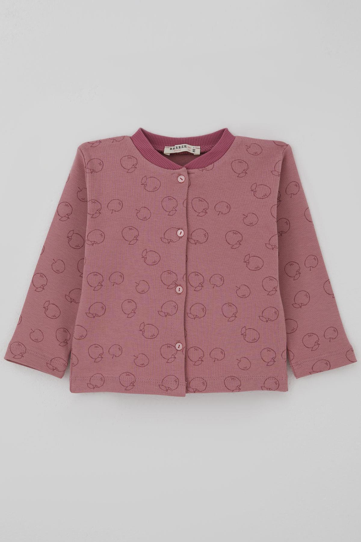 Breeze Kız Bebek Pijama Takımı Önden Düğmeli Elma Desenli Gülkurusu (4 Ay-1 Yaş)
