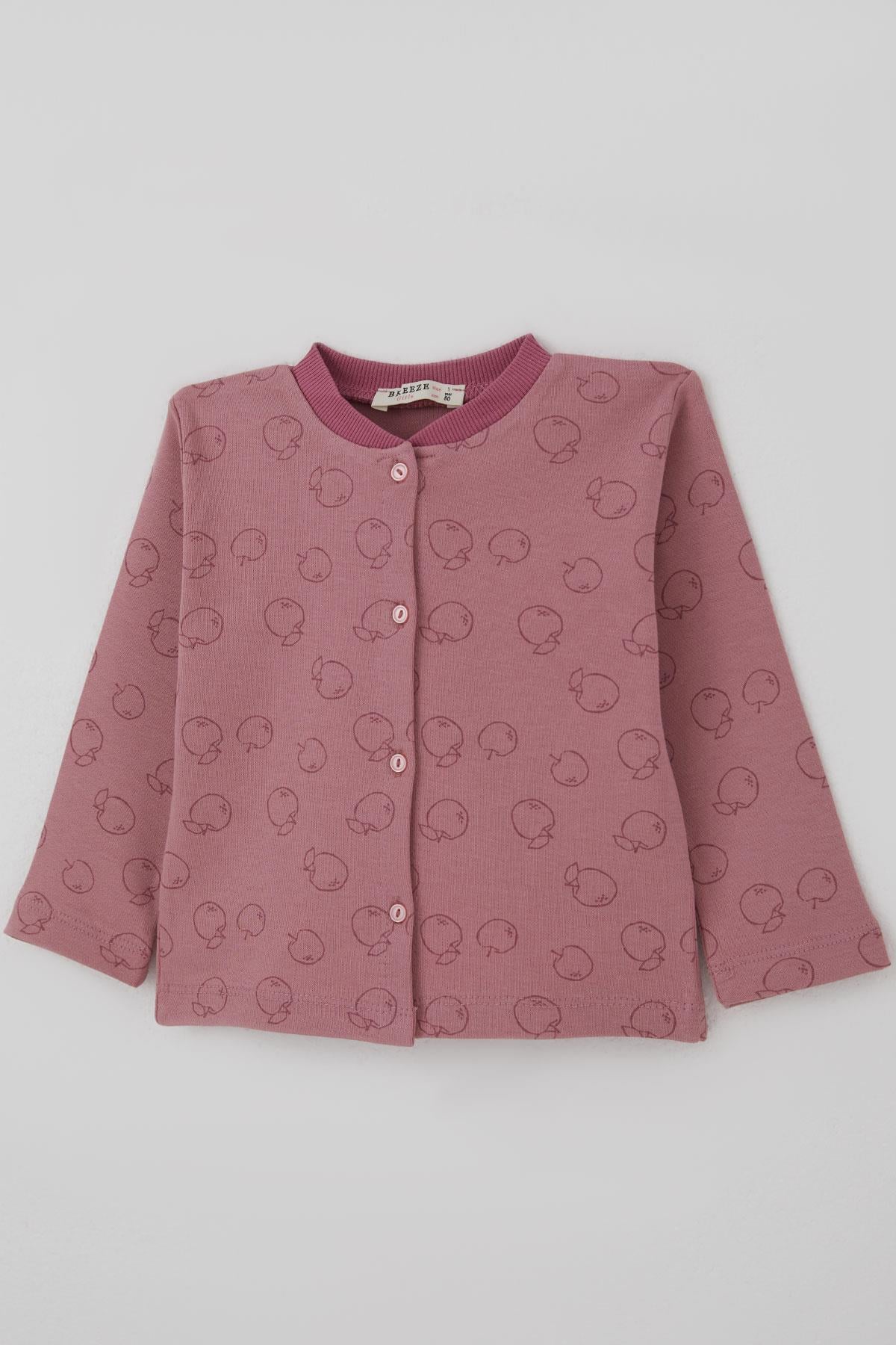Breeze Kız Bebek Pijama Takımı Önden Düğmeli Elma Desenli Gülkurusu (4 Ay-1 Yaş)