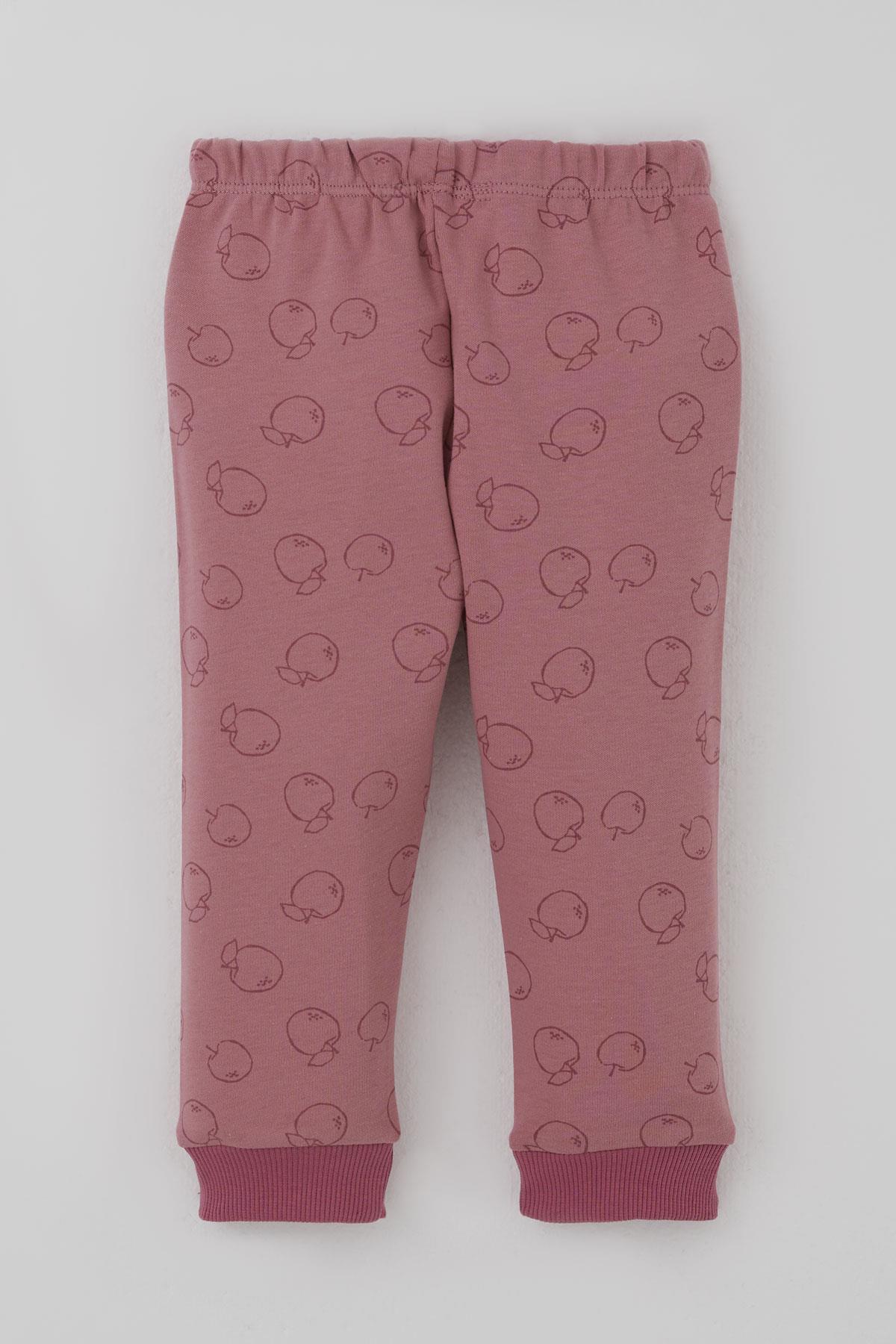 Breeze Kız Bebek Pijama Takımı Önden Düğmeli Elma Desenli Gülkurusu (4 Ay-1 Yaş)